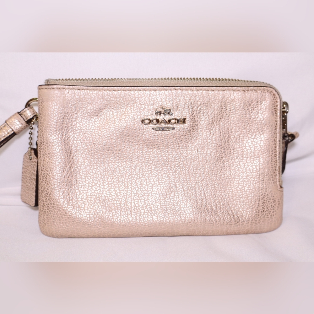 Coach Polished Pebbled Leather Double Corner Zip Bag